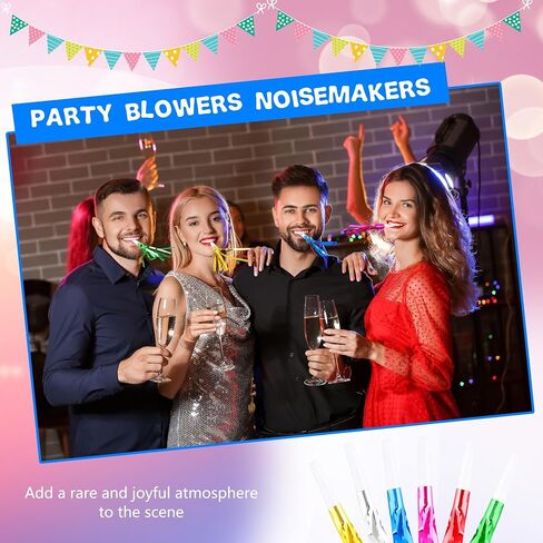 120 Pcs Glitter Bomb Noise Maker Gold Metallic Fringed Squawker Blowouts Silver Musical Blower Whistle for Birthday New Years Party Supplies Sporting Events Graduation (Gold) in Saudi Arabia