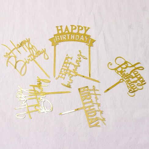 Black Acrylic Cake Toppers - 6pcs Happy Birthday Toppers for Decorations in Saudi Arabia