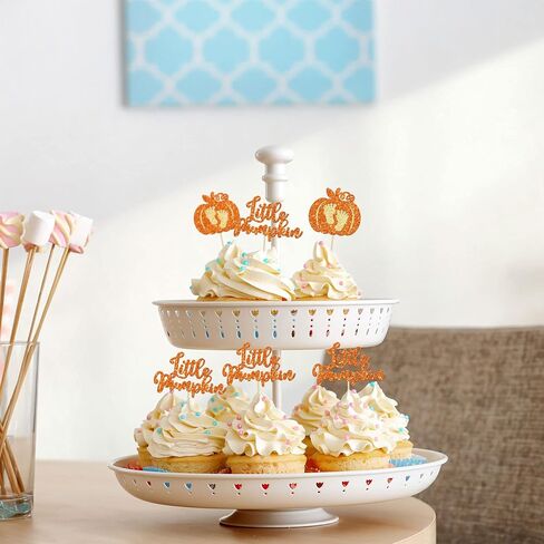 24Pcs Little Pumpkin Cupcake Toppers Glitter Pumpkin Cupcake Picks Little Pumpkin Baby Shower Decorations Fall Harvest Theme Baby Shower Kids Birthday Party Supplies in Kuwait