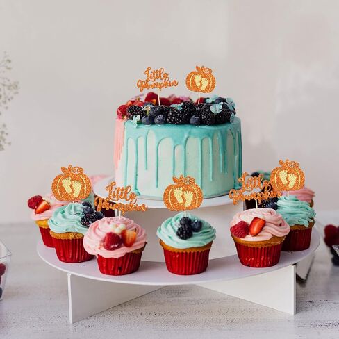 24Pcs Little Pumpkin Cupcake Toppers Glitter Pumpkin Cupcake Picks Little Pumpkin Baby Shower Decorations Fall Harvest Theme Baby Shower Kids Birthday Party Supplies in Kuwait