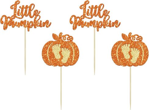 24Pcs Little Pumpkin Cupcake Toppers Glitter Pumpkin Cupcake Picks Little Pumpkin Baby Shower Decorations Fall Harvest Theme Baby Shower Kids Birthday Party Supplies in Kuwait