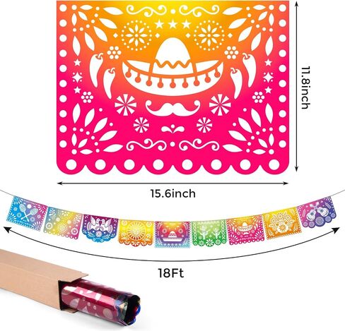 لافتات الحفلات المكسيكية DomeStar، 18 قدمًا من البلاستيك Fiesta Papel Picado Cinco de Mayo Dia De Los Muertos ديكور يوم الموتى لوازم الحفلات المكسيكية in Saudi Arabia