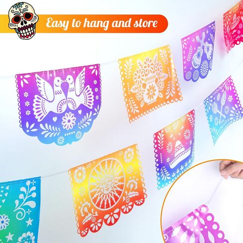لافتات الحفلات المكسيكية DomeStar، 18 قدمًا من البلاستيك Fiesta Papel Picado Cinco de Mayo Dia De Los Muertos ديكور يوم الموتى لوازم الحفلات المكسيكية in Saudi Arabia