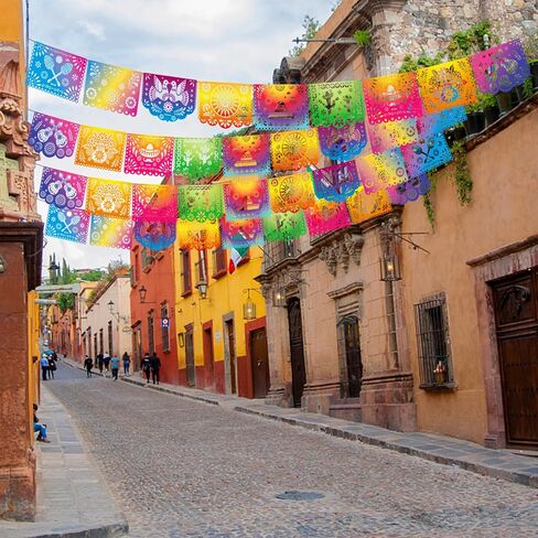 لافتات الحفلات المكسيكية DomeStar، 18 قدمًا من البلاستيك Fiesta Papel Picado Cinco de Mayo Dia De Los Muertos ديكور يوم الموتى لوازم الحفلات المكسيكية in Saudi Arabia