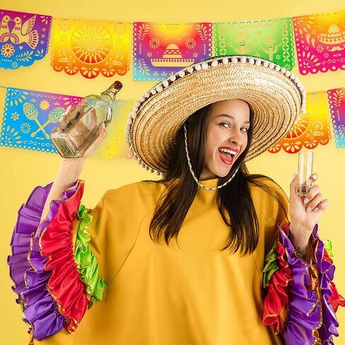 لافتات الحفلات المكسيكية DomeStar، 18 قدمًا من البلاستيك Fiesta Papel Picado Cinco de Mayo Dia De Los Muertos ديكور يوم الموتى لوازم الحفلات المكسيكية in Saudi Arabia