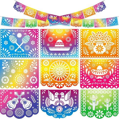 لافتات الحفلات المكسيكية DomeStar، 18 قدمًا من البلاستيك Fiesta Papel Picado Cinco de Mayo Dia De Los Muertos ديكور يوم الموتى لوازم الحفلات المكسيكية in Saudi Arabia