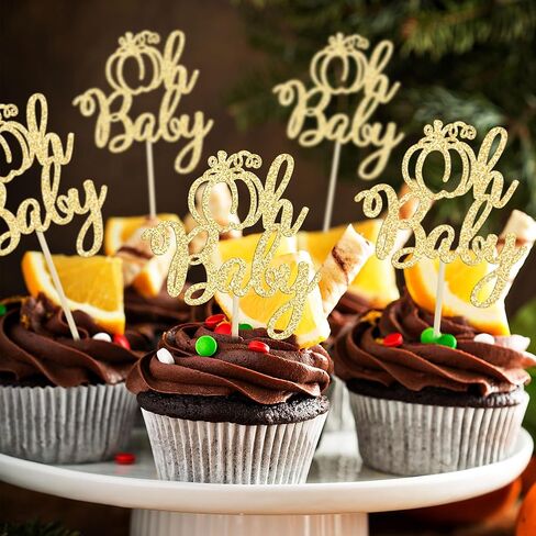 24Pcs Little Pumpkin Cupcake Toppers Glitter Pumpkin Cupcake Picks Little Pumpkin Baby Shower Decorations Fall Harvest Theme Baby Shower Kids Birthday Party Supplies in Kuwait