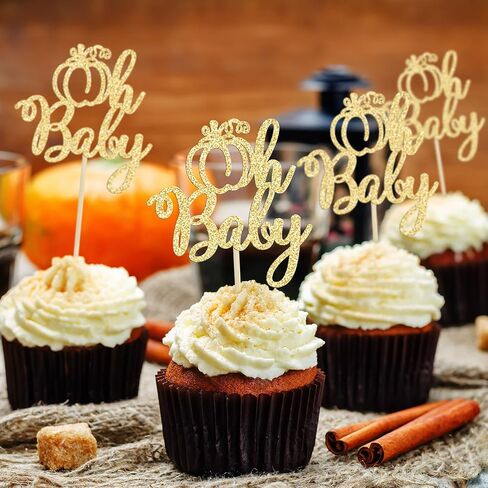 24Pcs Little Pumpkin Cupcake Toppers Glitter Pumpkin Cupcake Picks Little Pumpkin Baby Shower Decorations Fall Harvest Theme Baby Shower Kids Birthday Party Supplies in Kuwait