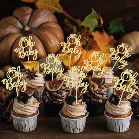 24Pcs Little Pumpkin Cupcake Toppers Glitter Pumpkin Cupcake Picks Little Pumpkin Baby Shower Decorations Fall Harvest Theme Baby Shower Kids Birthday Party Supplies in Kuwait