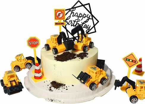 20-pieces mini construction vehicles Cake Decoration Set truck cake toppers construction birthday party supplies 6 PCS Construction Trucks Toys 5 Pieces Road Sign decorations in Saudi Arabia