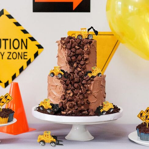 20-pieces mini construction vehicles Cake Decoration Set truck cake toppers construction birthday party supplies 6 PCS Construction Trucks Toys 5 Pieces Road Sign decorations in Saudi Arabia