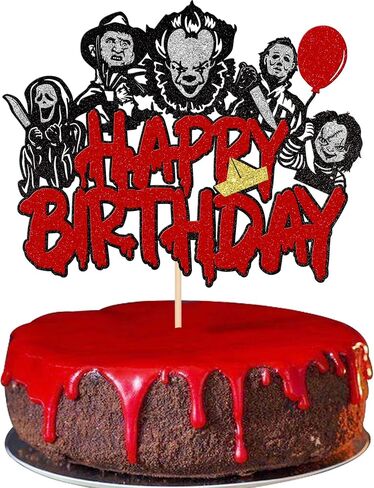 1 PCS Have a Killer Birthday Cake Topper Glitter Horror Classic Birthday Halloween Cake Pick for Bloody Horror Halloween Theme Birthday Party Cake Decorations Supplies in Kuwait