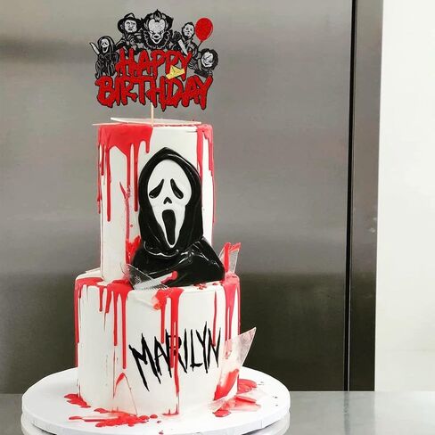1 PCS Have a Killer Birthday Cake Topper Glitter Horror Classic Birthday Halloween Cake Pick for Bloody Horror Halloween Theme Birthday Party Cake Decorations Supplies in Kuwait