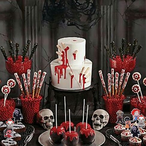 1 PCS Have a Killer Birthday Cake Topper Glitter Horror Classic Birthday Halloween Cake Pick for Bloody Horror Halloween Theme Birthday Party Cake Decorations Supplies in Kuwait