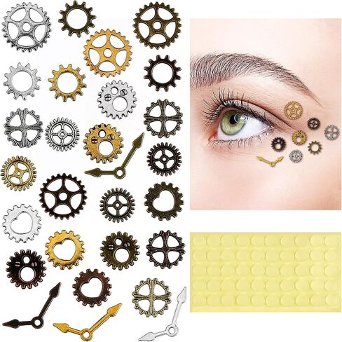 28 قطعة من شارات العين Steampunk المعدنية العتيقة من إكسسوارات Steampunk DIY بألوان متنوعة عجلة ترس Steampunk مع 50 نقطة صمغ سيليكون ذاتية اللصق لمستلزمات الحفلات والملابس in Saudi Arabia