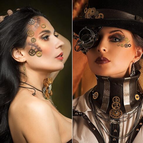 28 قطعة من شارات العين Steampunk المعدنية العتيقة من إكسسوارات Steampunk DIY بألوان متنوعة عجلة ترس Steampunk مع 50 نقطة صمغ سيليكون ذاتية اللصق لمستلزمات الحفلات والملابس in Saudi Arabia