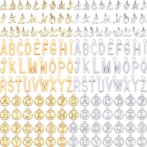 SANNIX Letter Charms, 156Pcs/6 Sets Alphabet ABC Letter Charms 3 Styles Capital A-Z Charms DIY Bracelet Necklace Pendants with 200Pcs Open Jump Rings for Jewelry Making, KC Gold in Saudi Arabia