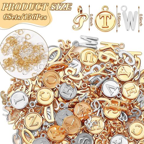 SANNIX Letter Charms, 156Pcs/6 Sets Alphabet ABC Letter Charms 3 Styles Capital A-Z Charms DIY Bracelet Necklace Pendants with 200Pcs Open Jump Rings for Jewelry Making, KC Gold in Saudi Arabia