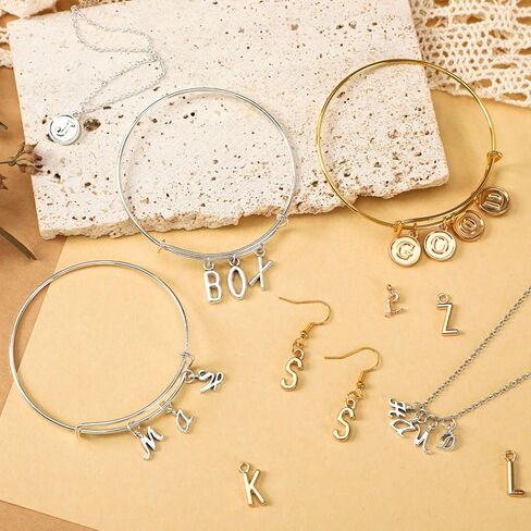 SANNIX Letter Charms, 156Pcs/6 Sets Alphabet ABC Letter Charms 3 Styles Capital A-Z Charms DIY Bracelet Necklace Pendants with 200Pcs Open Jump Rings for Jewelry Making, KC Gold in Saudi Arabia