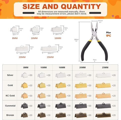 Tanstic 701Pcs Ribbon Ends with Pliers Set 5 Size 5 Color Ribbon Clamps Bookmark Pinch Crimp Cord Ends Fasteners Clasp Leather Crimp Ends Leather Ribbon Crimp Ends for Jewelry Making in Saudi Arabia