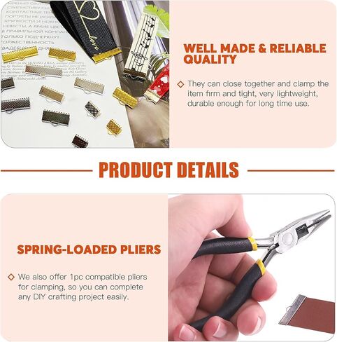 Tanstic 701Pcs Ribbon Ends with Pliers Set 5 Size 5 Color Ribbon Clamps Bookmark Pinch Crimp Cord Ends Fasteners Clasp Leather Crimp Ends Leather Ribbon Crimp Ends for Jewelry Making in Saudi Arabia