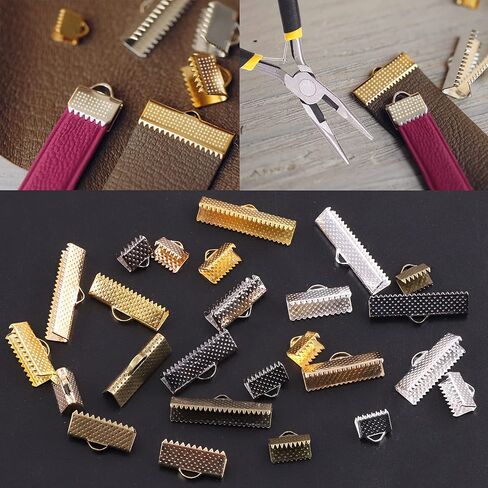 Tanstic 701Pcs Ribbon Ends with Pliers Set 5 Size 5 Color Ribbon Clamps Bookmark Pinch Crimp Cord Ends Fasteners Clasp Leather Crimp Ends Leather Ribbon Crimp Ends for Jewelry Making in Saudi Arabia