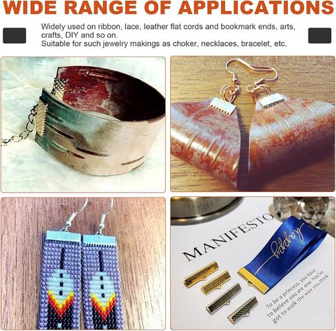 Tanstic 701Pcs Ribbon Ends with Pliers Set 5 Size 5 Color Ribbon Clamps Bookmark Pinch Crimp Cord Ends Fasteners Clasp Leather Crimp Ends Leather Ribbon Crimp Ends for Jewelry Making in Saudi Arabia