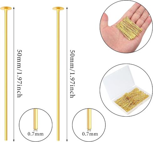 200PCS 50mm /2 Inch Eye Pins for Jewelry Making Head Pins Ball Pins, Yumttero Straight Pins for Jewelry Making Supplies Craft Bracelet Necklace Supplies-(Head Pins,Stainless Steel & Gold) in Saudi Arabia