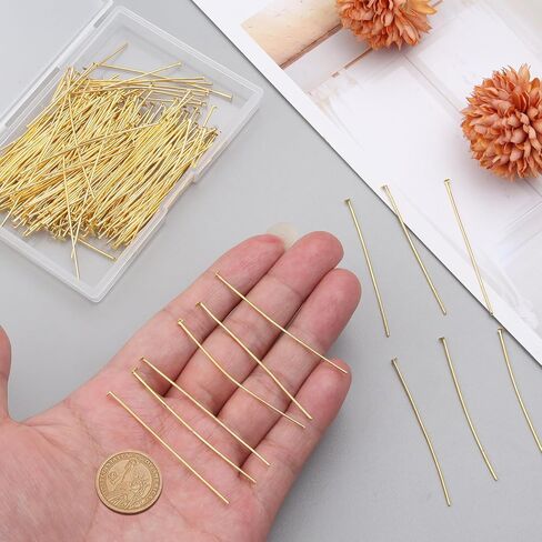 200PCS 50mm /2 Inch Eye Pins for Jewelry Making Head Pins Ball Pins, Yumttero Straight Pins for Jewelry Making Supplies Craft Bracelet Necklace Supplies-(Head Pins,Stainless Steel & Gold) in Saudi Arabia