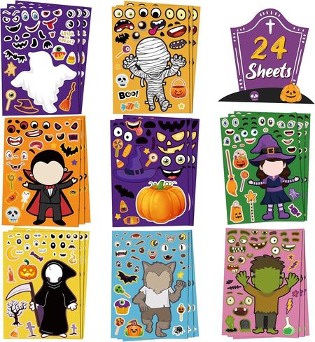 OHOME Halloween Stickers for Kids - Halloween Party Favors - DIY Halloween Crafts Stickers - Halloween Games | Kids Halloween Toys Gifts Treats Decorations Activities Party Supplies(24 Sheets) in Saudi Arabia