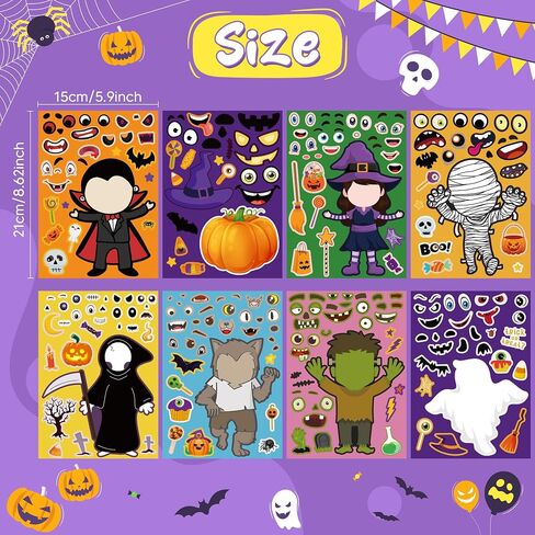 OHOME Halloween Stickers for Kids - Halloween Party Favors - DIY Halloween Crafts Stickers - Halloween Games | Kids Halloween Toys Gifts Treats Decorations Activities Party Supplies(24 Sheets) in Saudi Arabia