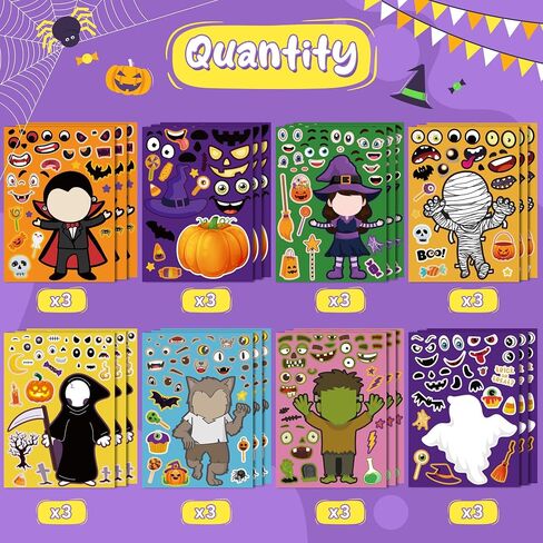 OHOME Halloween Stickers for Kids - Halloween Party Favors - DIY Halloween Crafts Stickers - Halloween Games | Kids Halloween Toys Gifts Treats Decorations Activities Party Supplies(24 Sheets) in Saudi Arabia
