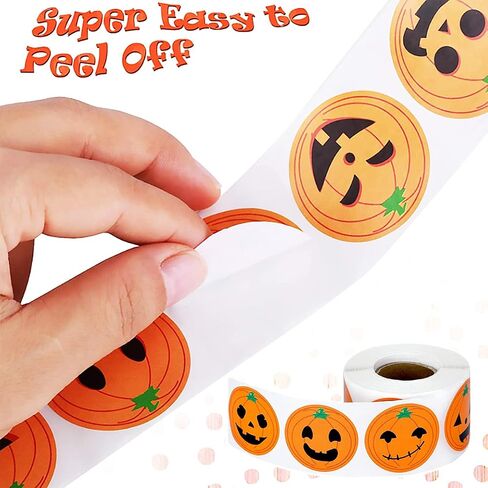 Halloween Stickers for Kids, 1000 Pcs Byhoo Halloween Pumpkin Bat Spider Stickers Roll, 16 Vibrant Colors and Designs, Round Seal Label Stickers, Envelope Seals Paster for Halloween Party Decorations in Kuwait