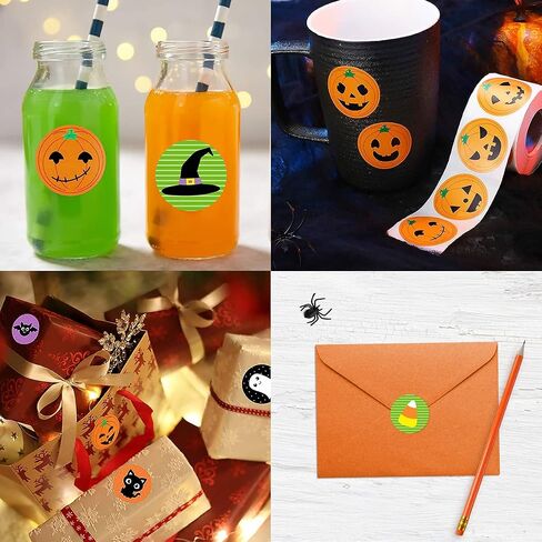 Halloween Stickers for Kids, 1000 Pcs Byhoo Halloween Pumpkin Bat Spider Stickers Roll, 16 Vibrant Colors and Designs, Round Seal Label Stickers, Envelope Seals Paster for Halloween Party Decorations in Kuwait