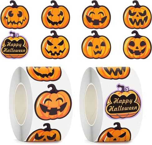 Halloween Stickers for Kids, 1000 Pcs Byhoo Halloween Pumpkin Bat Spider Stickers Roll, 16 Vibrant Colors and Designs, Round Seal Label Stickers, Envelope Seals Paster for Halloween Party Decorations in Kuwait