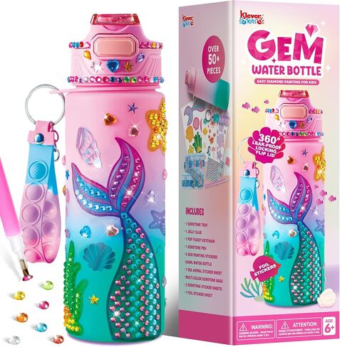 Klever Kits Decorate Your Own Water Bottle Kits for Girls Age 6+, Mermaid DIY Gem Diamond Painting Crafts, Girl Birthday Gift Arts and Crafts Fun Arts for Girls Birthday Christmas in Saudi Arabia
