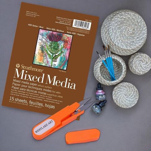 Strathmore Mixed Media Paper, 6.2 Oz - 400 Series Mixed Media Pad | Bundled with Embroidery Scissors, 6"X8" Heavyweight Paper, Versatile for Drawing, Painting, Collage, Ideal for Artists [Pack of 4] in Saudi Arabia