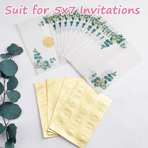 50 حزمة من السترات الرقيقة المطوية مسبقًا لدعوات 5 × 7، سترات شفافة من الورق الرقيق وبطانات مغلف ورقية مع نمط زهرة برية، ملصقات ذهبية لحفلات الزفاف وحفلات استقبال المولود الجديد وحفلات أعياد الميلاد in Kuwait