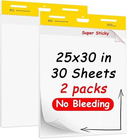 Super Sticky Easel Pad,25 in x 30 in,White,30 Sheets/Pad,2 Pad/Pack,Large White Premium Self Stick Flip Chart Paper,Super Sticking Power in Saudi Arabia