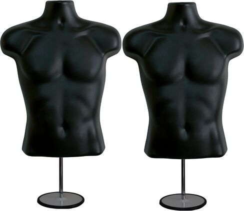2 Pack Male Mannequin Torso with Stand Dress Form Tshirt Display Countertop Hollow Back Body S-M Clothing Sizes Black in Saudi Arabia
