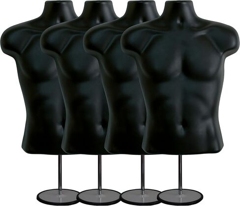 2 Pack Male Mannequin Torso with Stand Dress Form Tshirt Display Countertop Hollow Back Body S-M Clothing Sizes Black in Saudi Arabia
