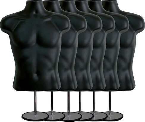 2 Pack Male Mannequin Torso with Stand Dress Form Tshirt Display Countertop Hollow Back Body S-M Clothing Sizes Black in Saudi Arabia