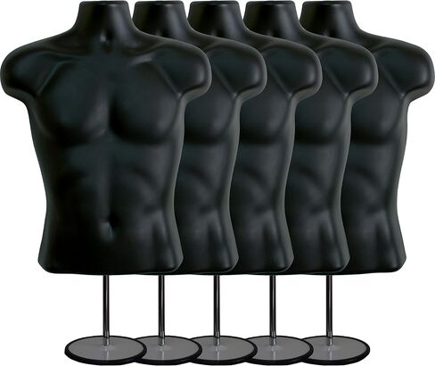 2 Pack Male Mannequin Torso with Stand Dress Form Tshirt Display Countertop Hollow Back Body S-M Clothing Sizes Black in Saudi Arabia