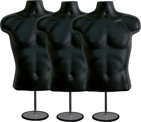 2 Pack Male Mannequin Torso with Stand Dress Form Tshirt Display Countertop Hollow Back Body S-M Clothing Sizes Black in Saudi Arabia