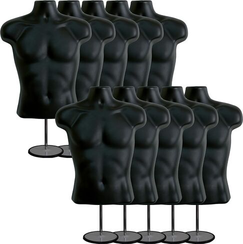 2 Pack Male Mannequin Torso with Stand Dress Form Tshirt Display Countertop Hollow Back Body S-M Clothing Sizes Black in Saudi Arabia