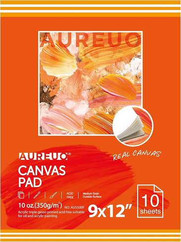 AUREUO Canvas Pad for Painting 10 Sheets, 10 Oz. - 8x10 Inch, 1 Pack - Triple Primed Glue Bound Cotton Canvas Paper for Oil and Acrylic Paints Art Supply for Mixed Media Painting in Kuwait