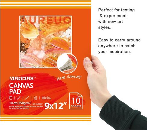 AUREUO Canvas Pad for Painting 10 Sheets, 10 Oz. - 8x10 Inch, 1 Pack - Triple Primed Glue Bound Cotton Canvas Paper for Oil and Acrylic Paints Art Supply for Mixed Media Painting in Kuwait