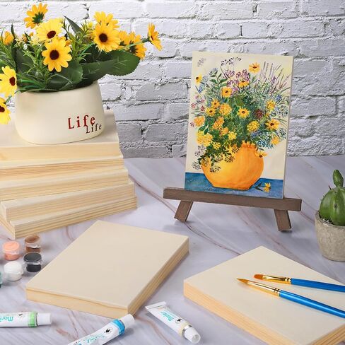 Aodaer 16 Pack Wood Panels 4 x 4 Inch Wooden Panels Canvas Unfinished Craft Wood Boards Panels for Art Crafts Acrylic and Oil Painting Pouring DIY Projects in Kuwait