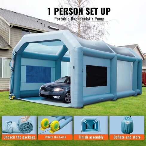 VEVOR 26x15x11ft Inflatable Paint Booth, Inflatable Spray Booth, High Powerful 750W+950W Blowers Spray Booth Tent, Car Paint Tent Air Filter System for Car Parking Tent Workstation Motorcycle Garage in Saudi Arabia