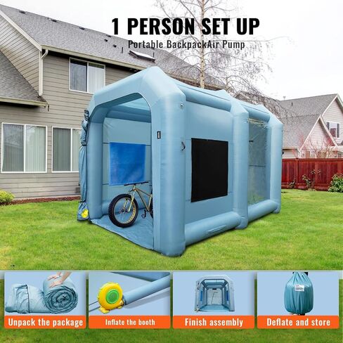 VEVOR 26x15x11ft Inflatable Paint Booth, Inflatable Spray Booth, High Powerful 750W+950W Blowers Spray Booth Tent, Car Paint Tent Air Filter System for Car Parking Tent Workstation Motorcycle Garage in Kuwait